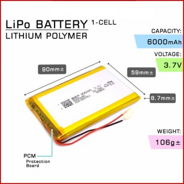 Lithium Polymer Rechargeable Battery 906090 3.7v 6000mAh